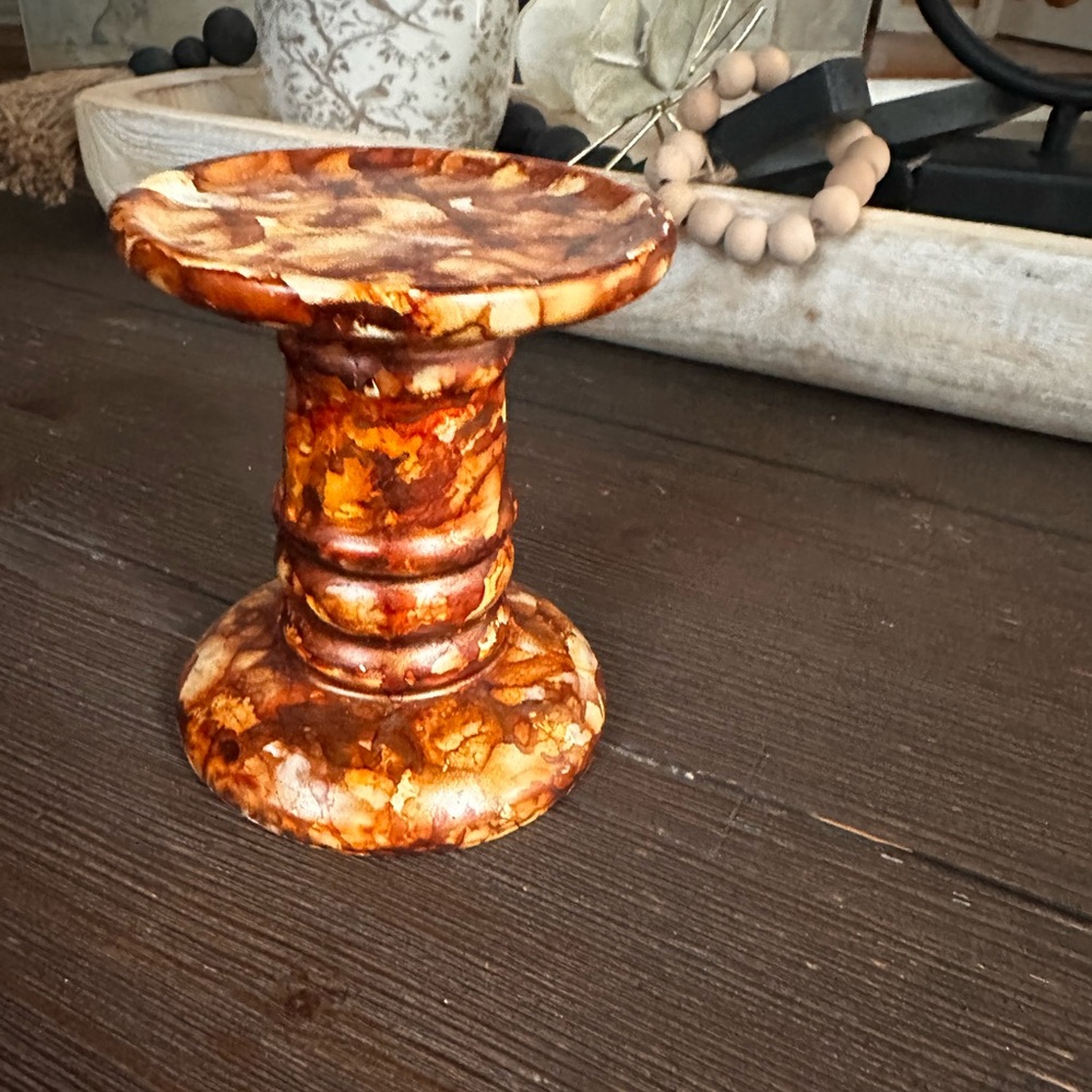 Hand crafted rustic Marble look ceramic Candle Holder shades of Brown - Picture 5 of 9